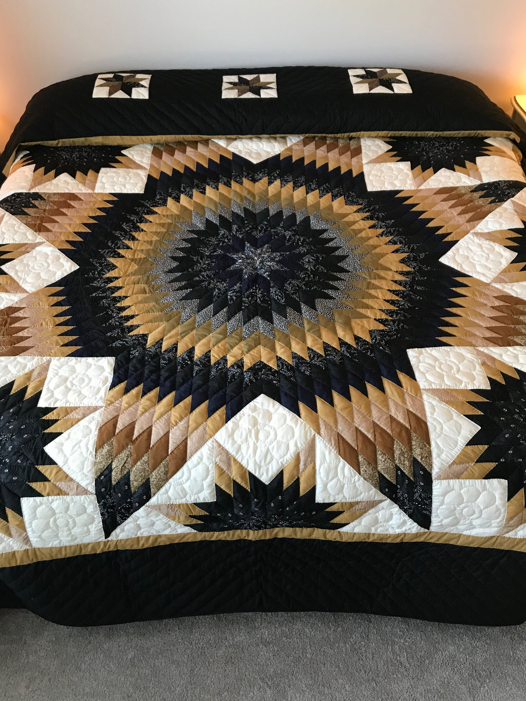 Stunning Lone Star in Stars Patchwork Amish Quilt 107x114. V138.HMA