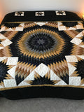 Stunning Lone Star in Stars Patchwork Amish Quilt 107x114. V138.HMA