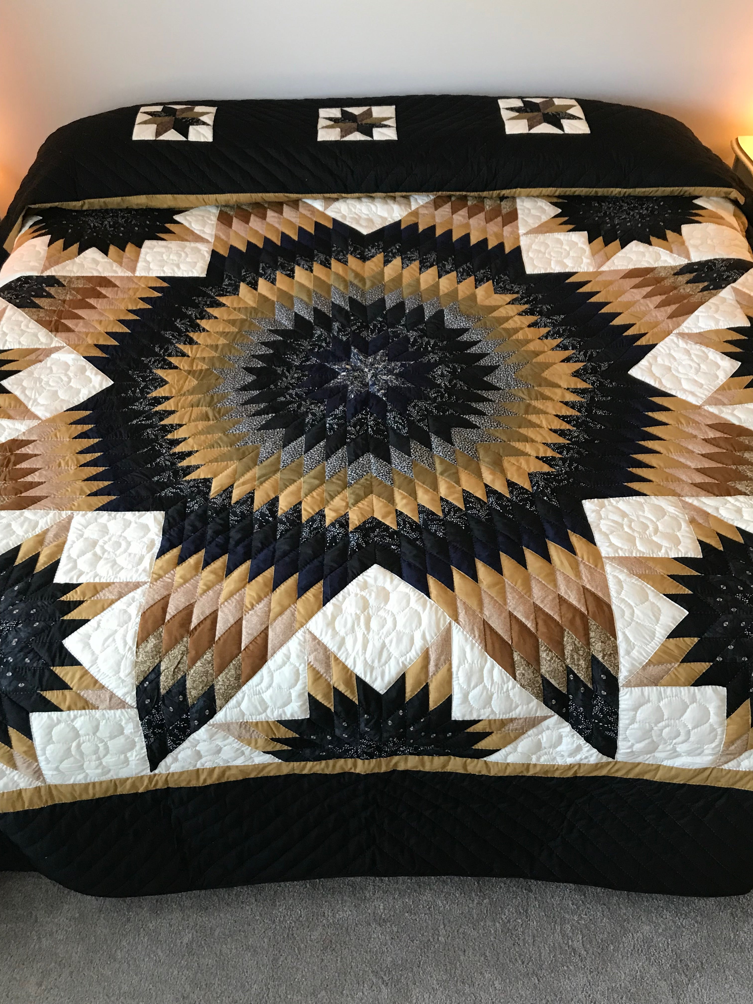 Stunning Lone Star in Stars Patchwork Amish Quilt 107x114. V138.HMA