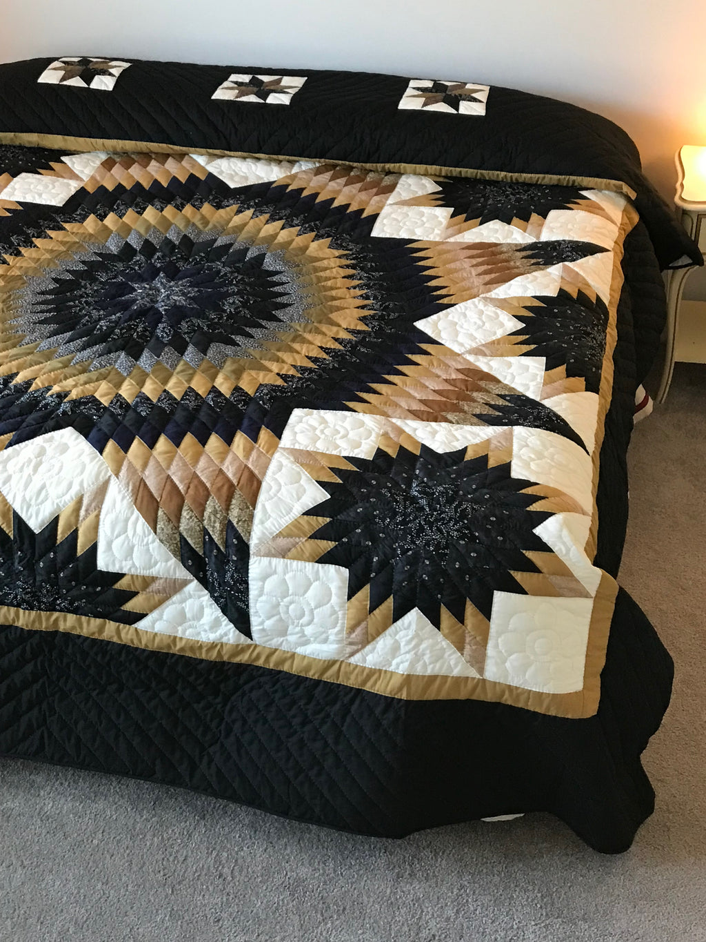 Stunning Lone Star in Stars Patchwork Amish Quilt 107x114. V138.HMA