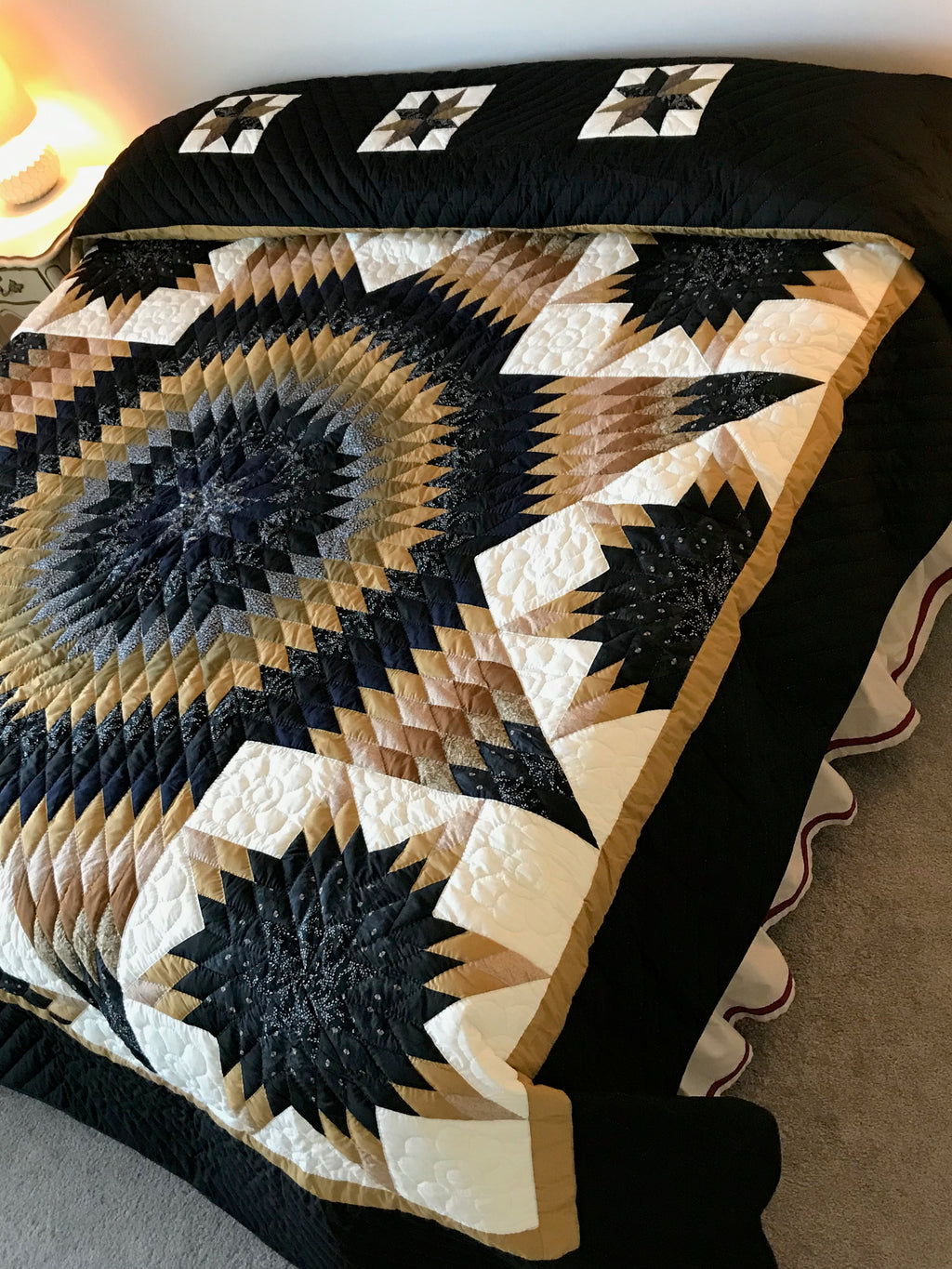 Stunning Lone Star in Stars Patchwork Amish Quilt 107x114. V138.HMA