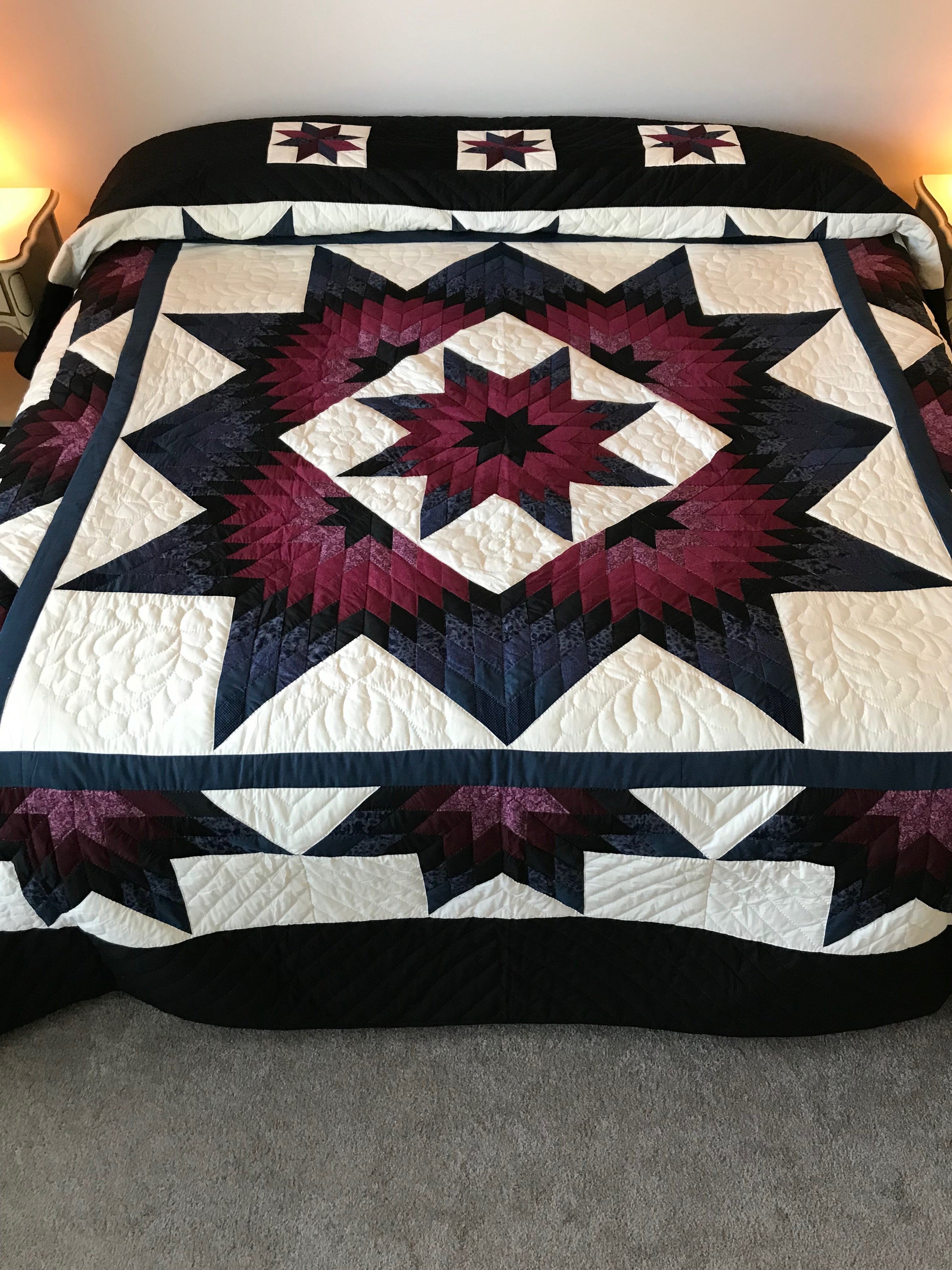 Rising Evening Star King Amish Quilt 106x118. V139.HMA