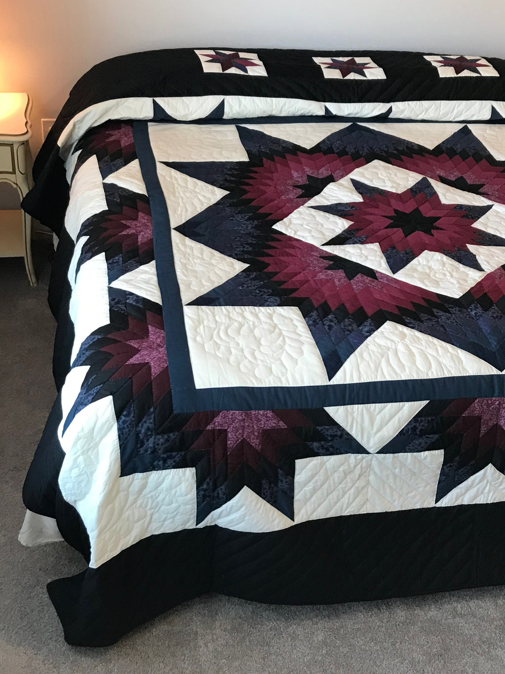 Rising Evening Star King Amish Quilt 106x118. V139.HMA