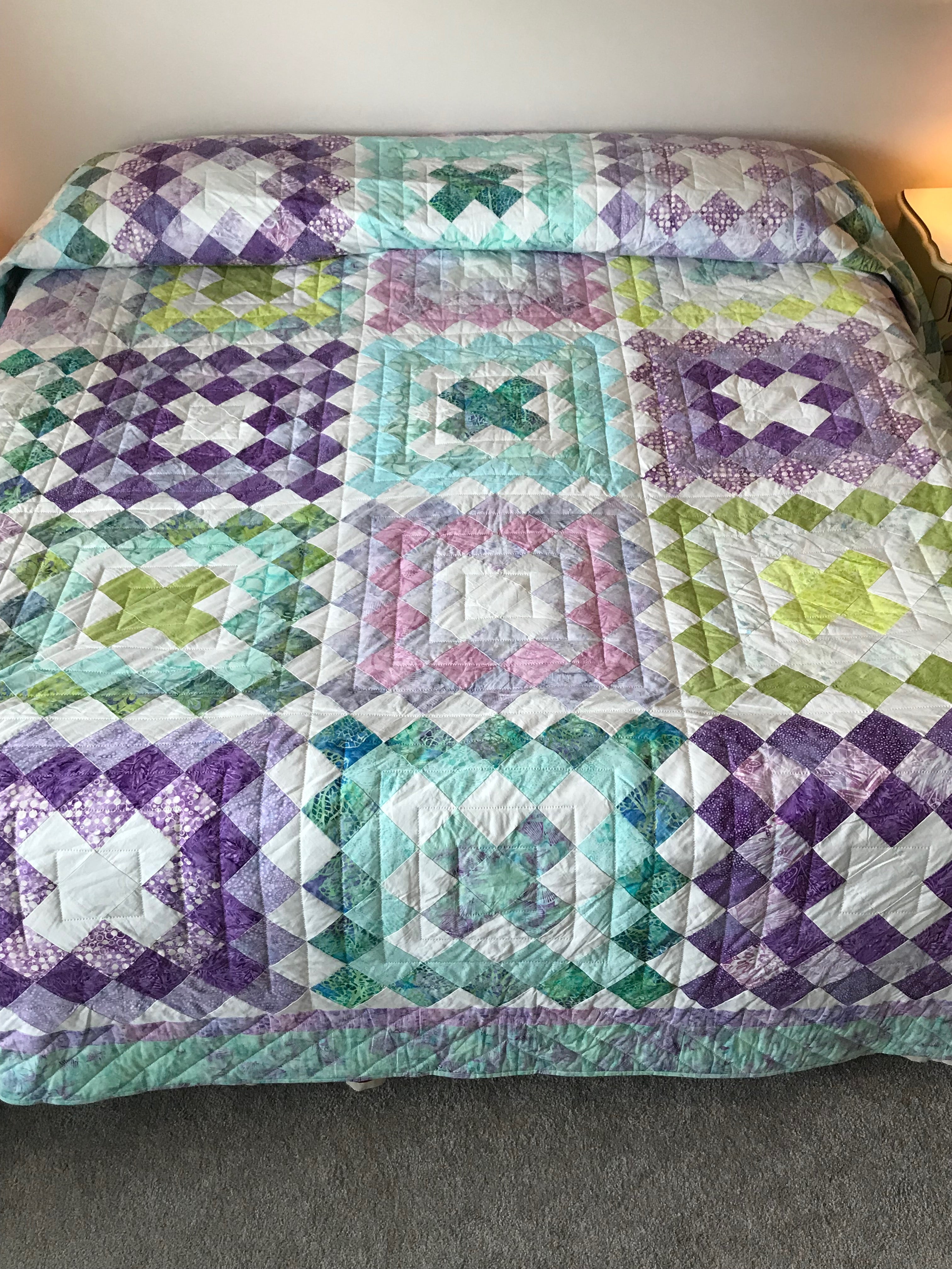 Granny Squares Patchwork Large Amish Quilt 117x120. V144.HMA