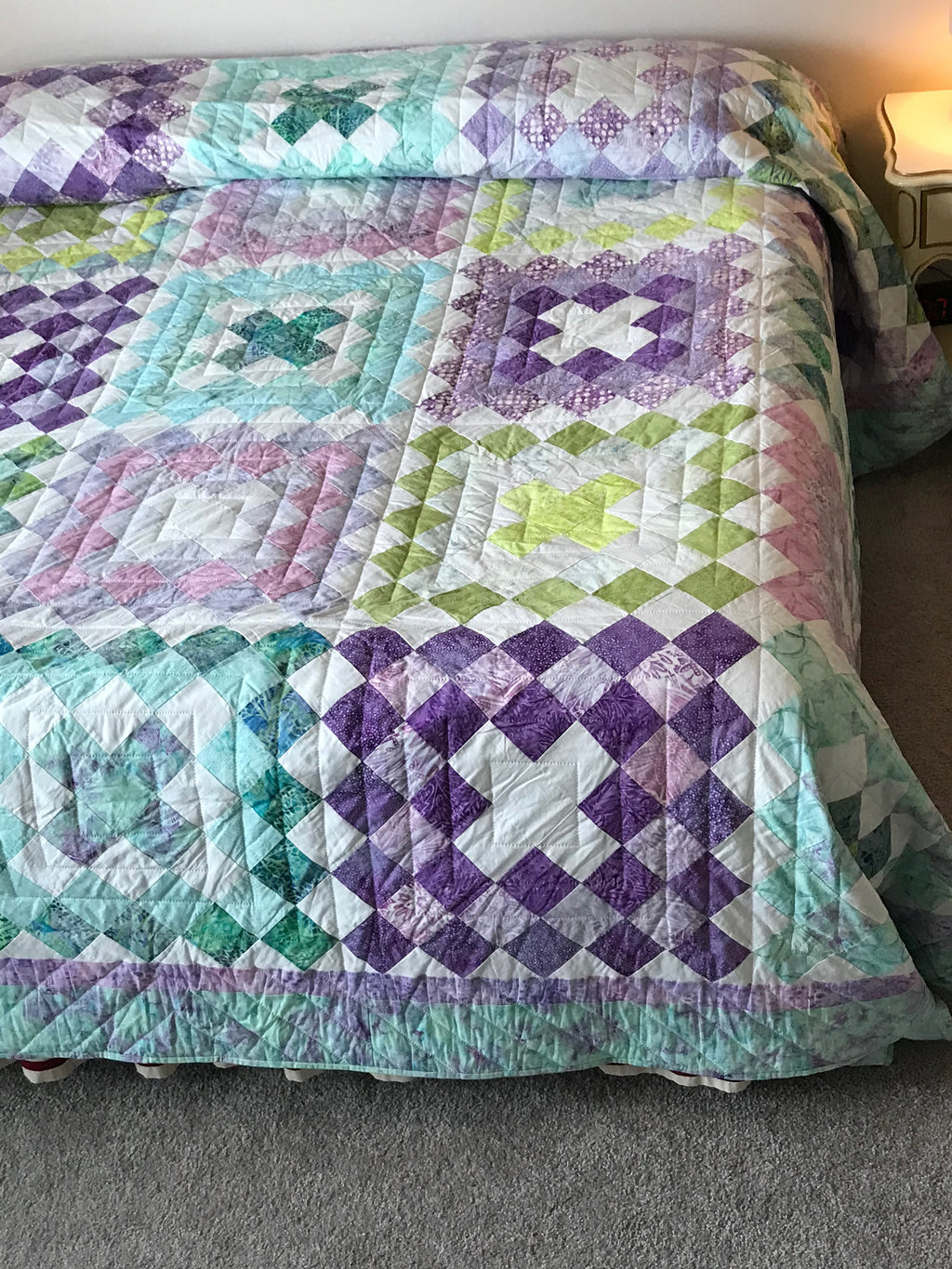 Granny Squares Patchwork Large Amish Quilt 117x120. V144.HMA