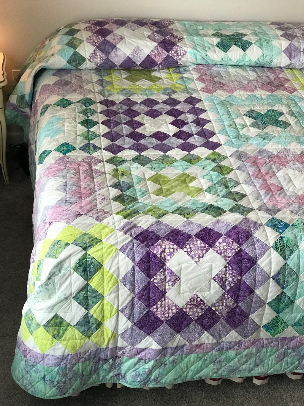 Granny Squares Patchwork Large Amish Quilt 117x120. V144.HMA