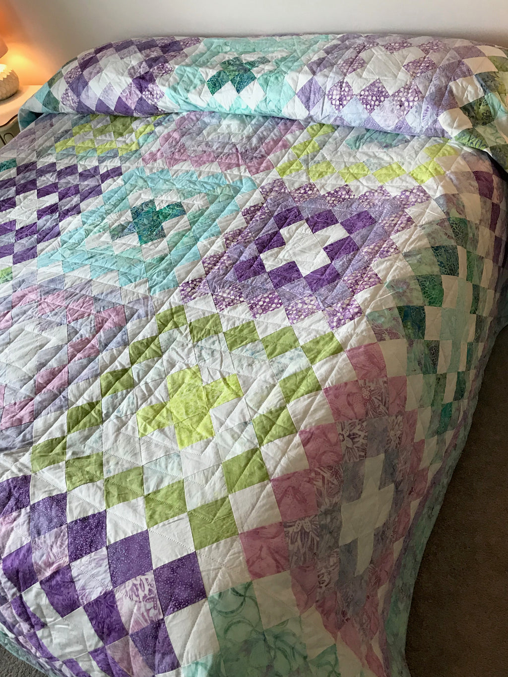 Granny Squares Patchwork Large Amish Quilt 117x120. V144.HMA