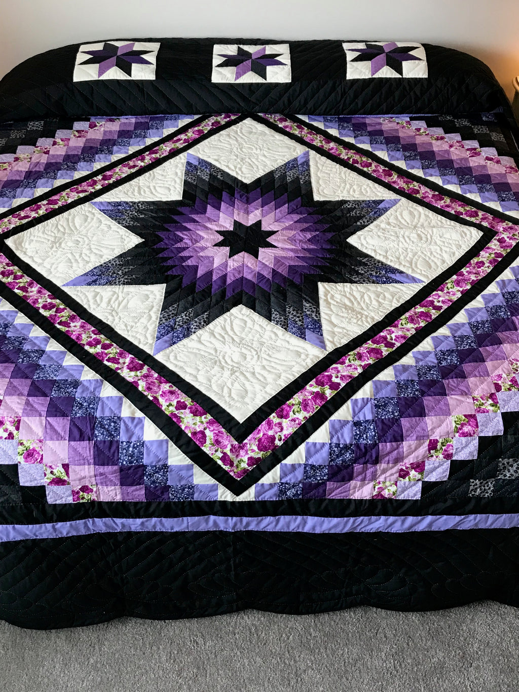 Trip Around Lone Star Large Patchwork Amish Quilt 110x119. V147.HMA