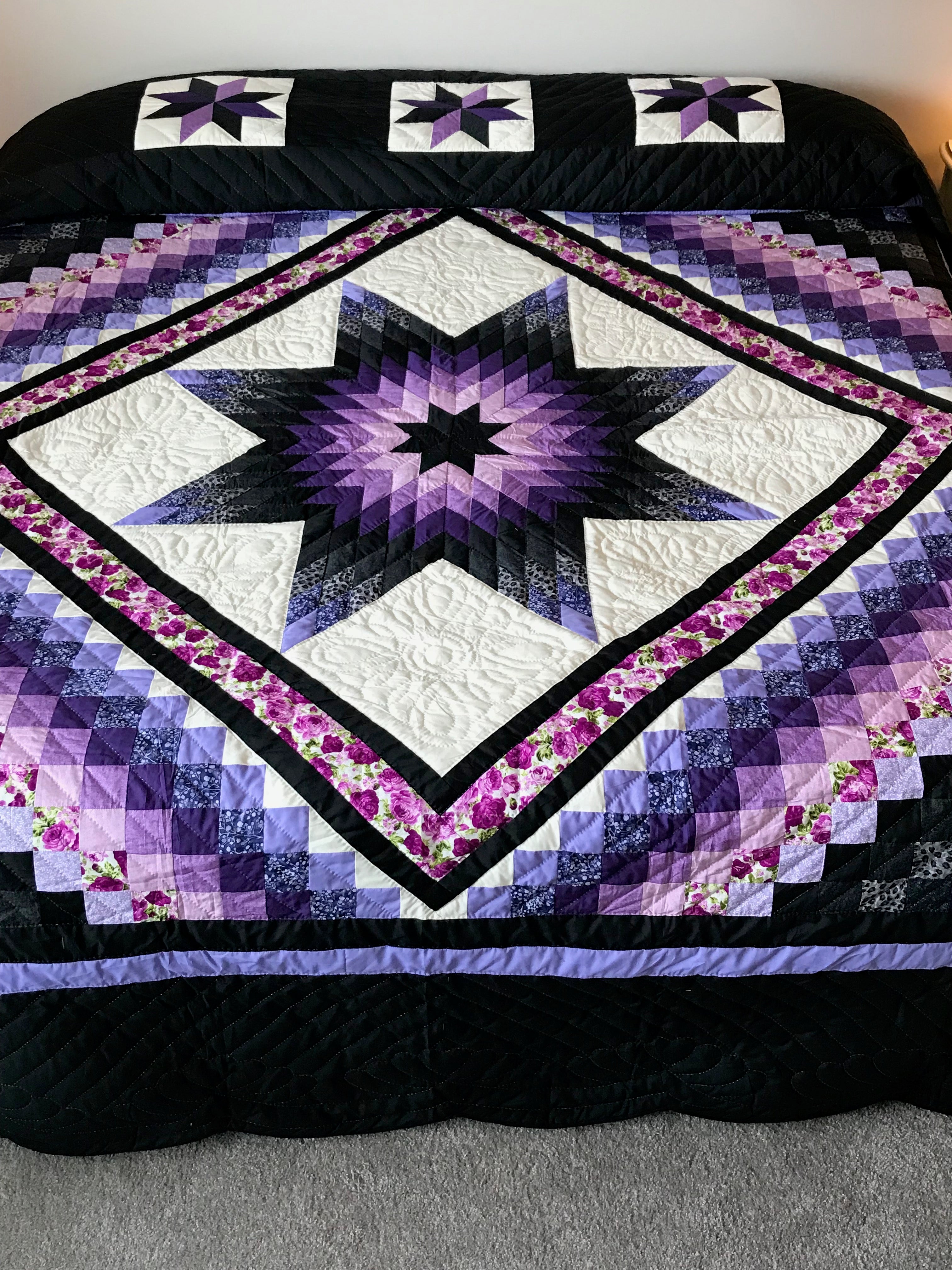Trip Around Lone Star Large Patchwork Amish Quilt 110x119. V147.HMA
