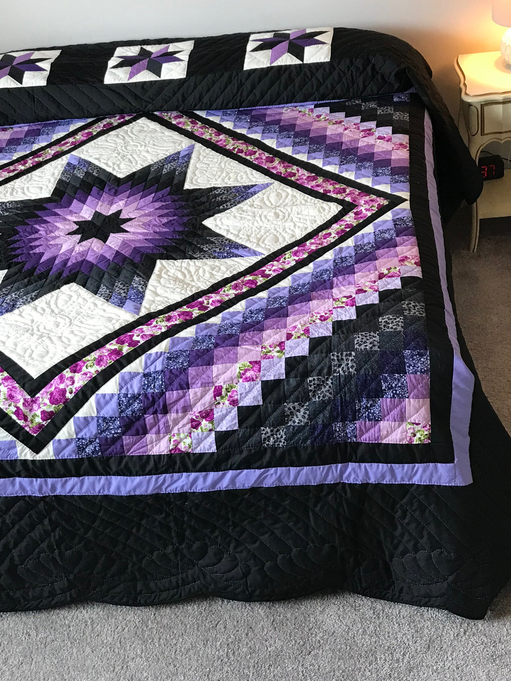 Trip Around Lone Star Large Patchwork Amish Quilt 110x119. V147.HMA