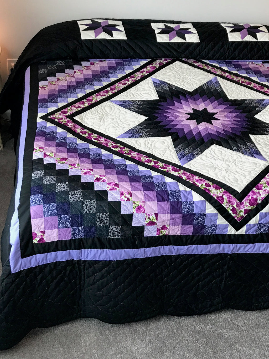 Trip Around Lone Star Large Patchwork Amish Quilt 110x119. V147.HMA