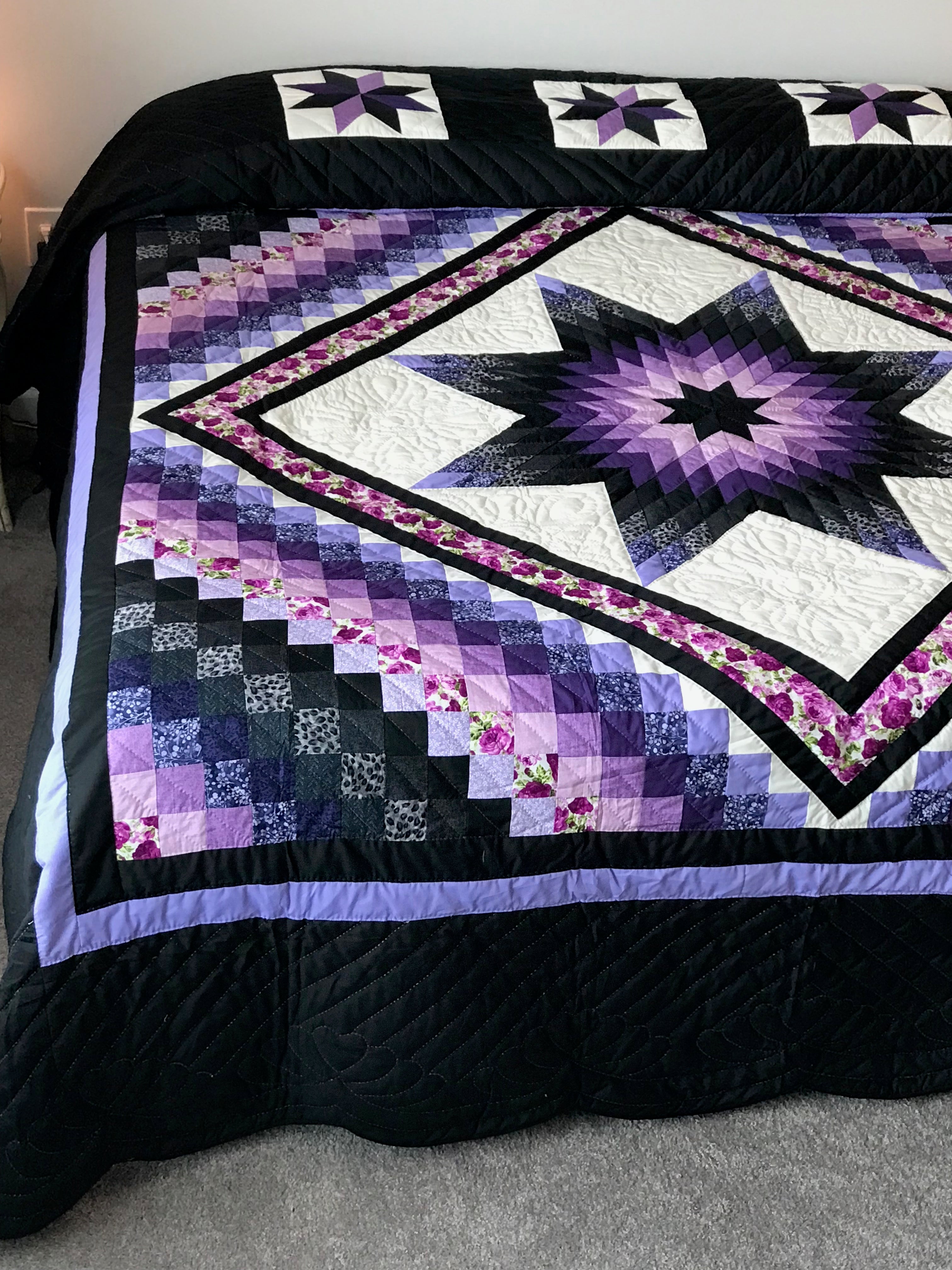 Trip Around Lone Star Large Patchwork Amish Quilt 110x119. V147.HMA