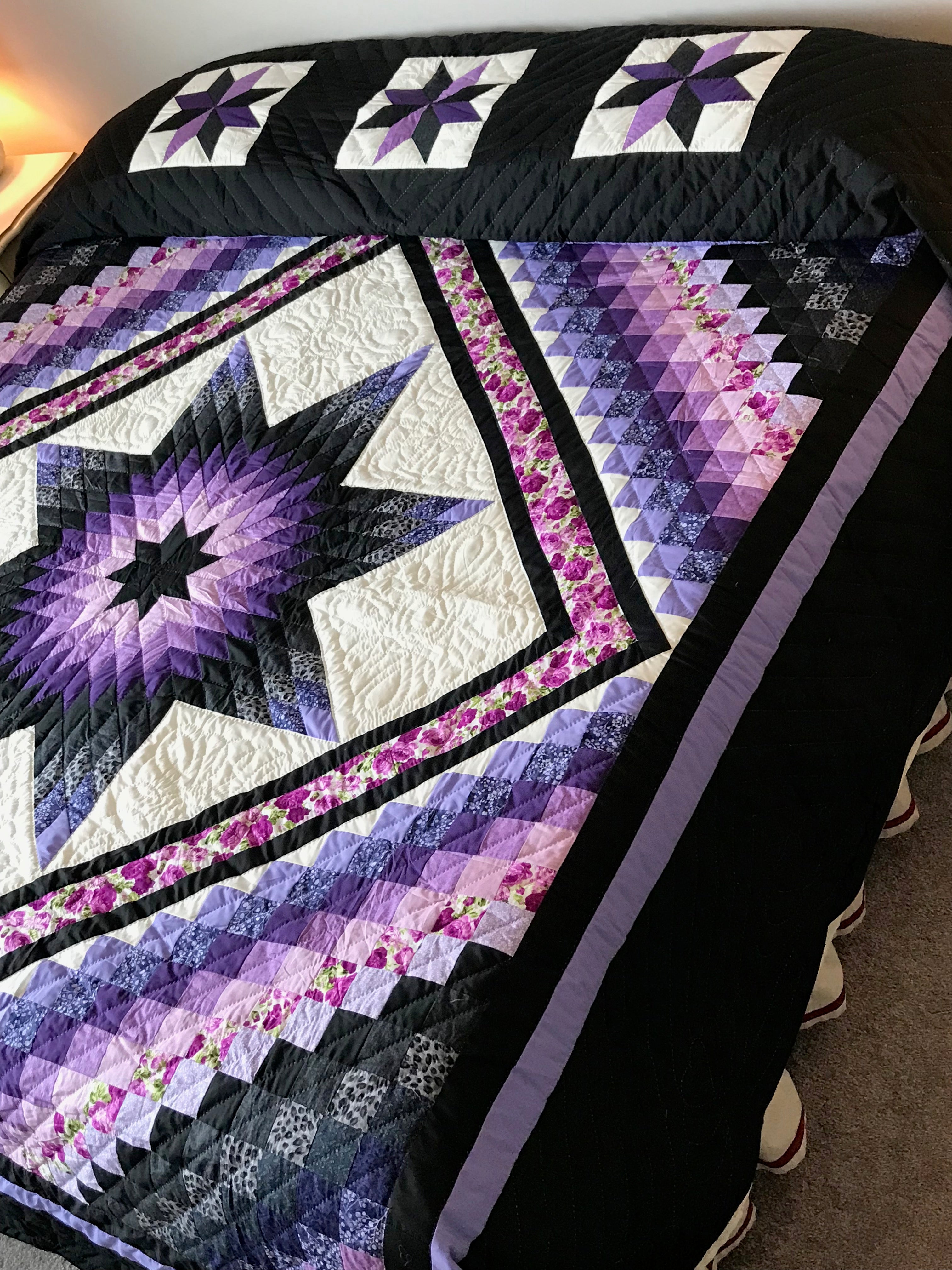 Trip Around Lone Star Large Patchwork Amish Quilt 110x119. V147.HMA