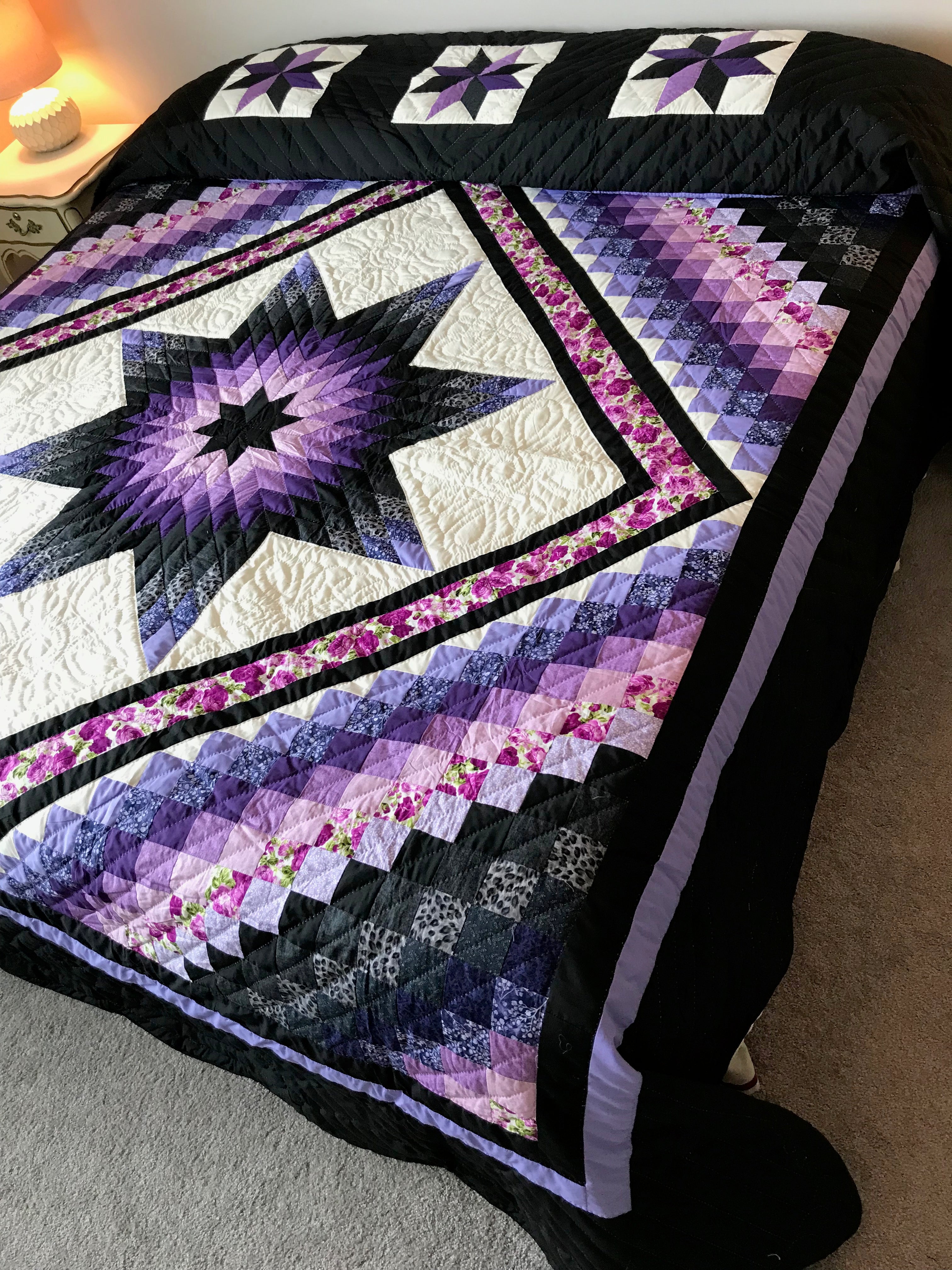 Trip Around Lone Star Large Patchwork Amish Quilt 110x119. V147.HMA