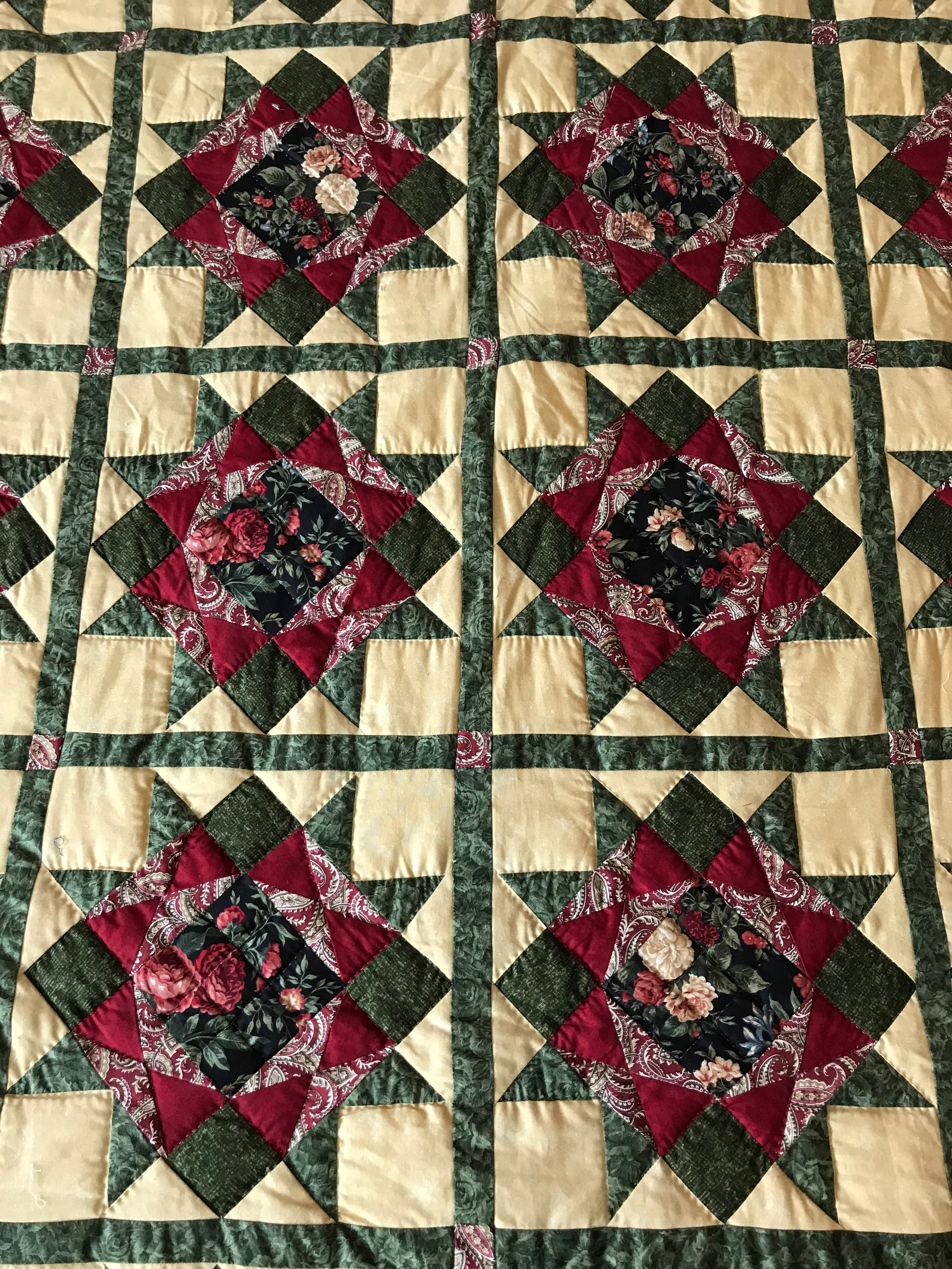 Grandmas Patchwork Starry Stars Amish Quilt 97x110