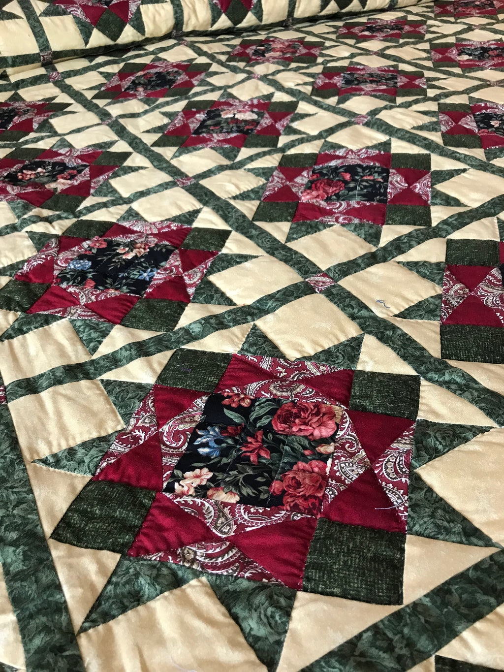 Grandmas Patchwork Starry Stars Amish Quilt 97x110