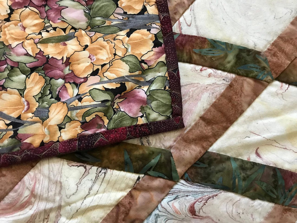 Batik Attic Window Hand Quilted Quilt Wall Hanging 35x51