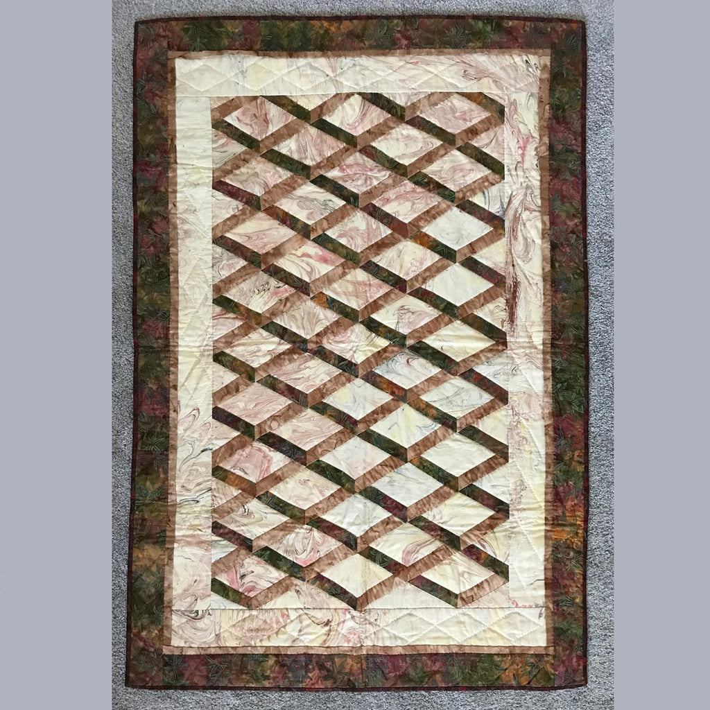 Batik Attic Window Hand Quilted Quilt Wall Hanging 35x51