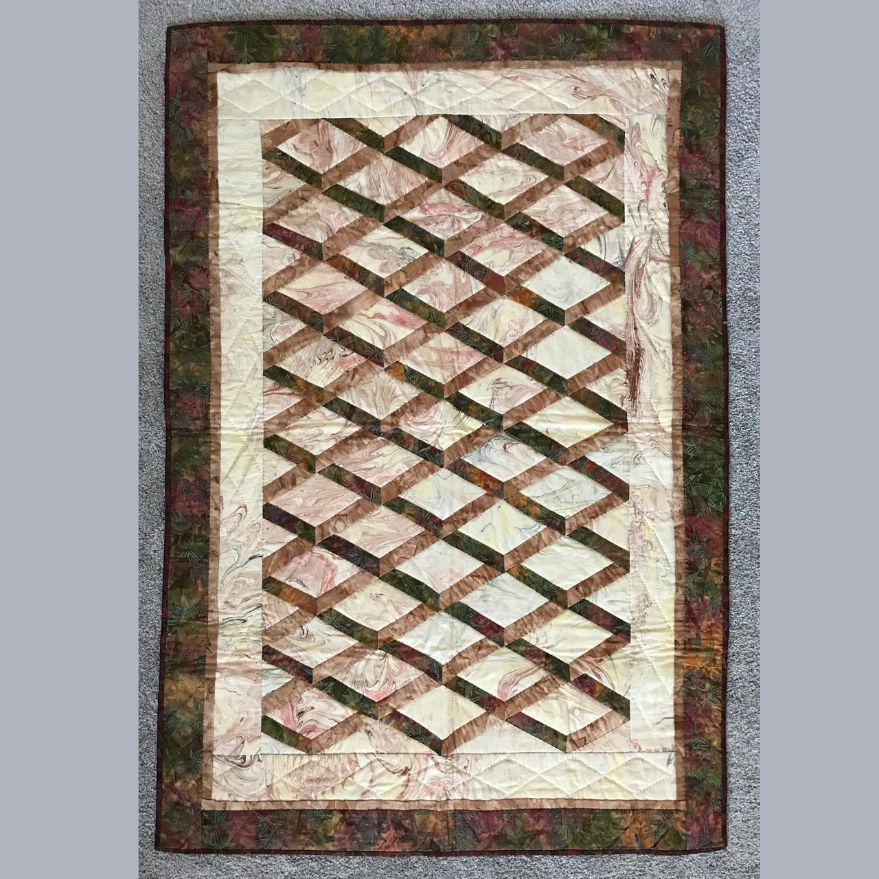 Batik Attic Window Hand Quilted Quilt Wall Hanging 35x51