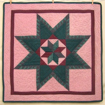 Amish Feathered Diamond Star Patchwork Wall Hanging Quilt