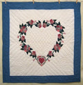 Amish Heart Rose Patchwork Wall Hanging Quilt