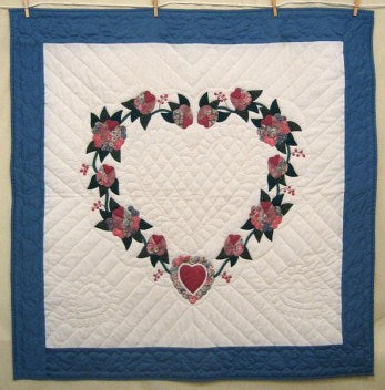 Amish Heart Rose Patchwork Wall Hanging Quilt