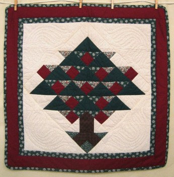 Amish Evergreen Tree Patchwork Wall Hanging Quilt