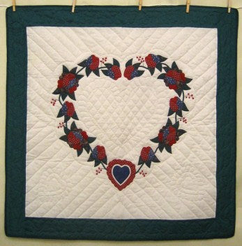 Amish Heart Roses Patchwork Wall Hanging Quilt