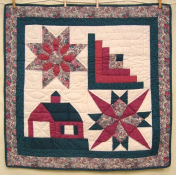Amish Sampler Log Cabin Patchwork Wall Hanging Quilt
