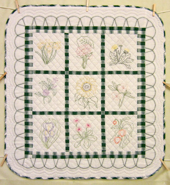 Amish Embroidered Flower Wall Hanging Quilt