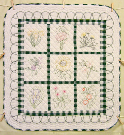 Amish Embroidered Flower Wall Hanging Quilt