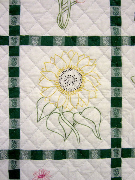 Amish Embroidered Flower Wall Hanging Quilt