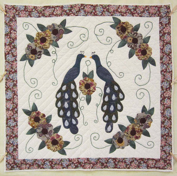 Amish Flower Peacock Applique Wall Hanging Quilt