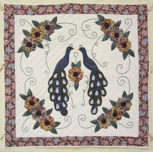 Amish Flower Peacock Applique Wall Hanging Quilt