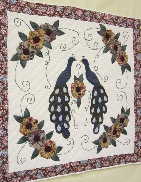 Amish Flower Peacock Applique Wall Hanging Quilt