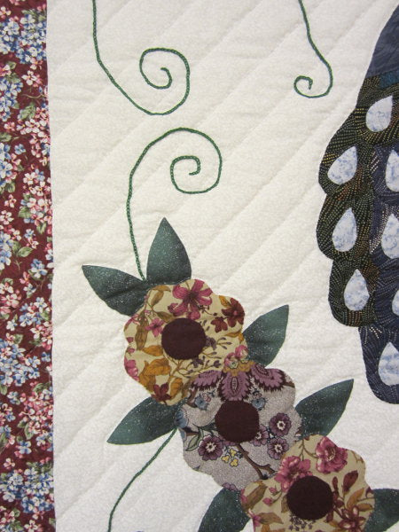 Amish Flower Peacock Applique Wall Hanging Quilt