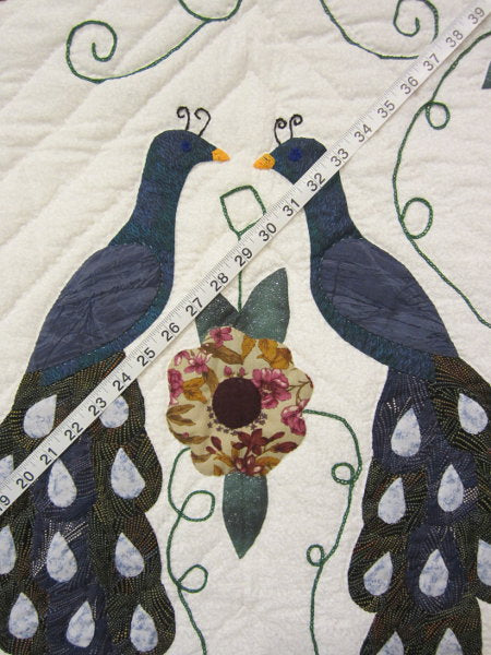 Amish Flower Peacock Applique Wall Hanging Quilt