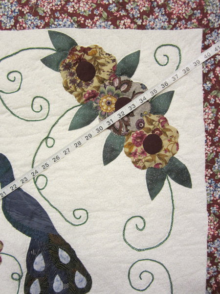 Amish Flower Peacock Applique Wall Hanging Quilt