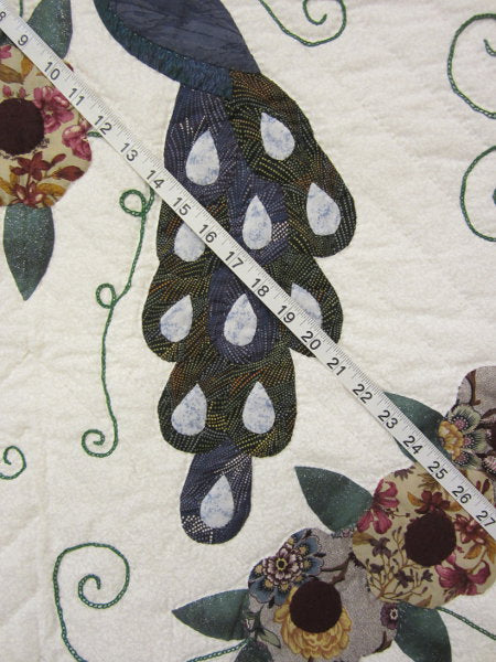 Amish Flower Peacock Applique Wall Hanging Quilt
