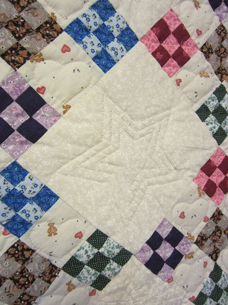 Colorful Nine Patch Amish Patchwork Wall Hanging Quilt