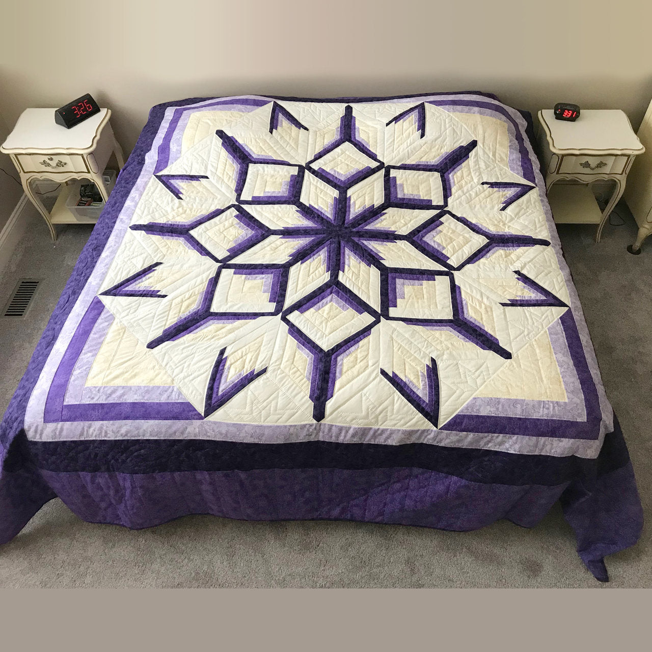Royal Purple Starburst Amish Patchwork Quilt 108x110