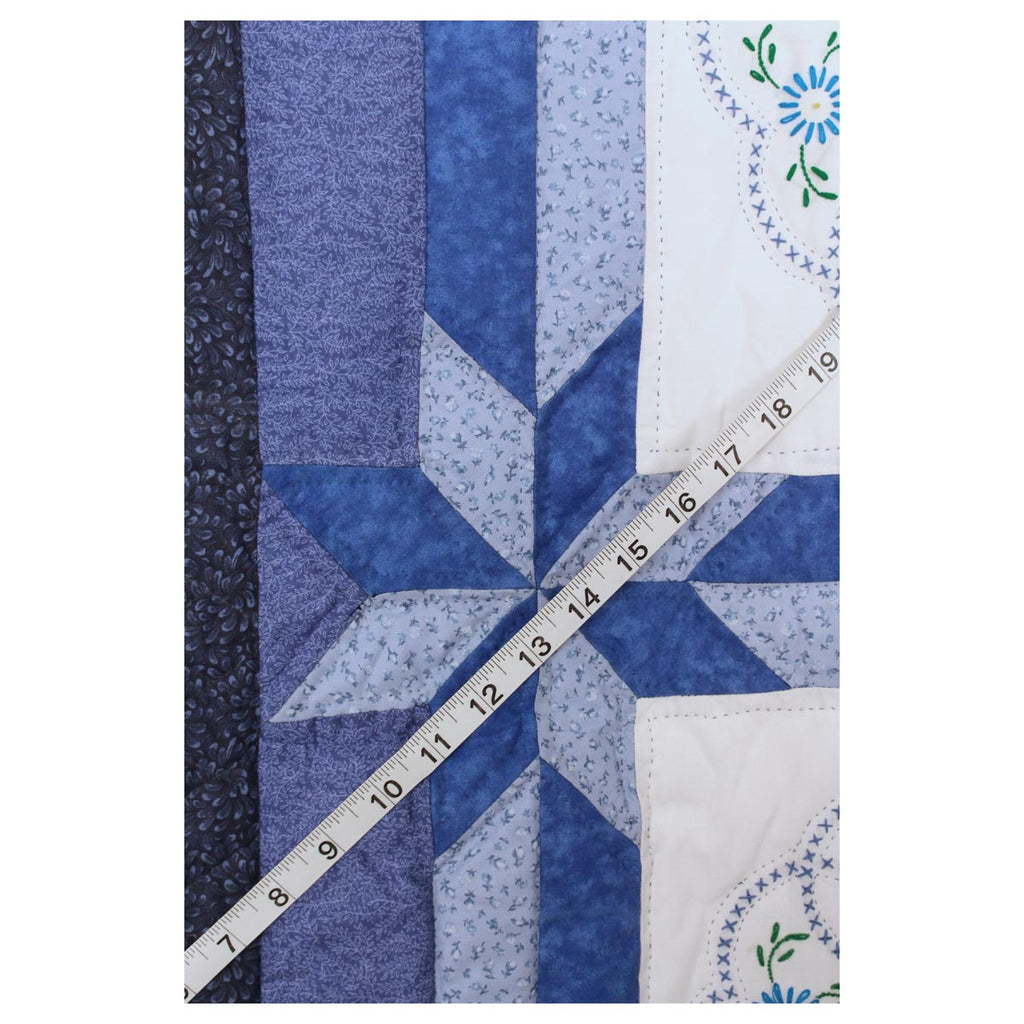 Blue White Embroidered Amish Quilt 87x106