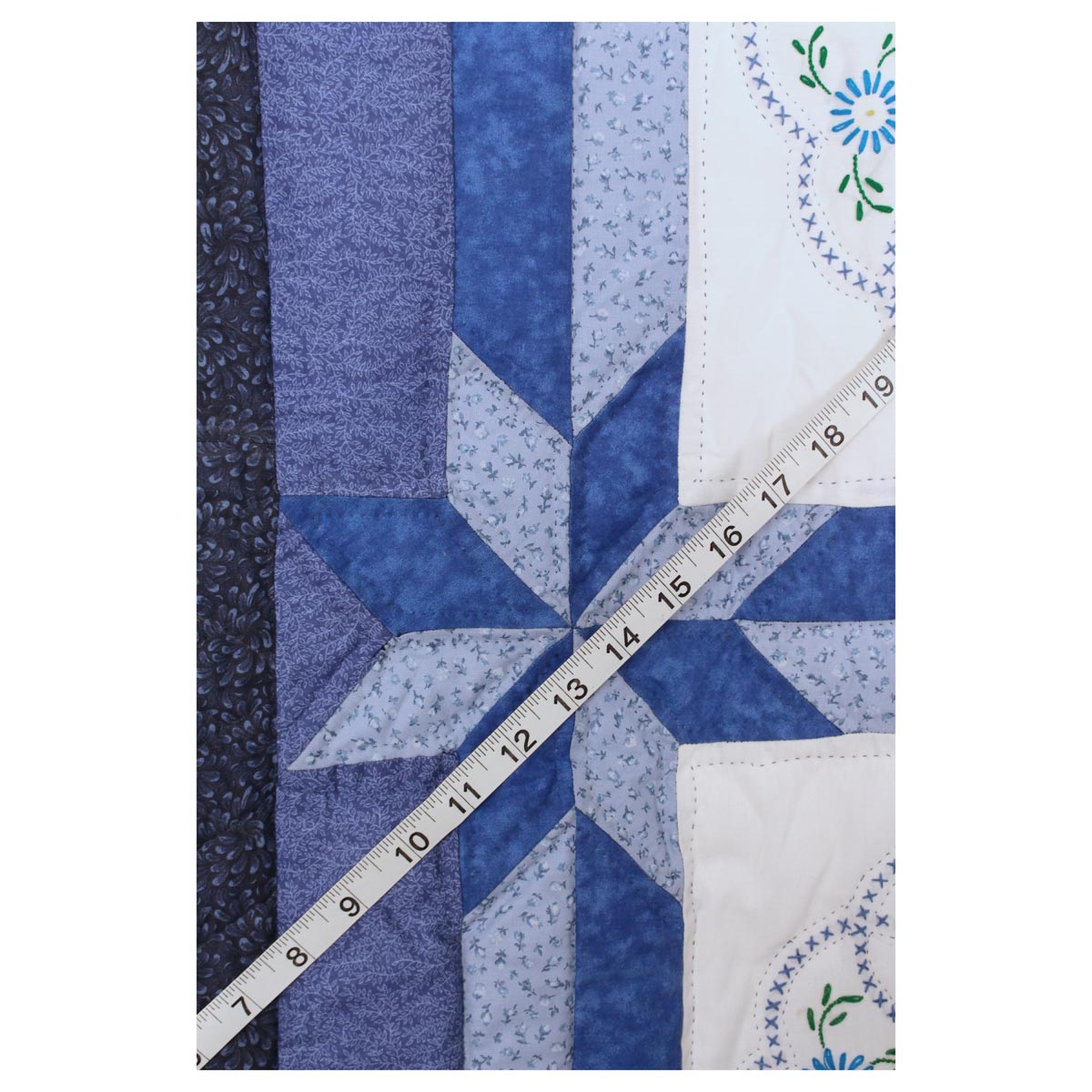 Blue White Embroidered Amish Quilt 87x106