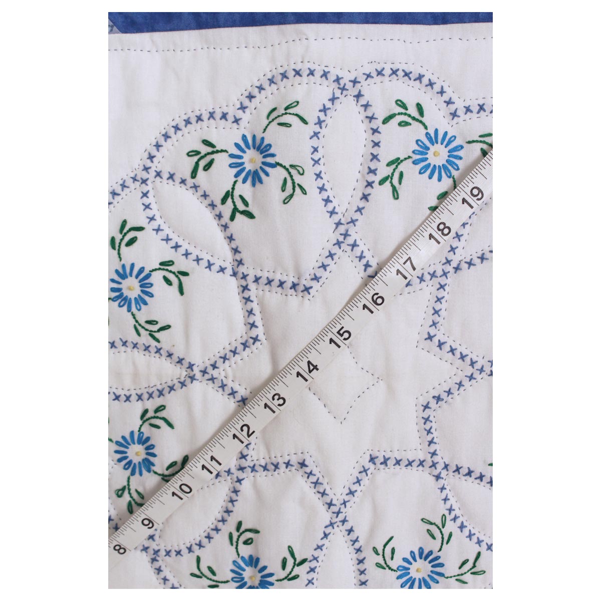 Blue White Embroidered Amish Quilt 87x106