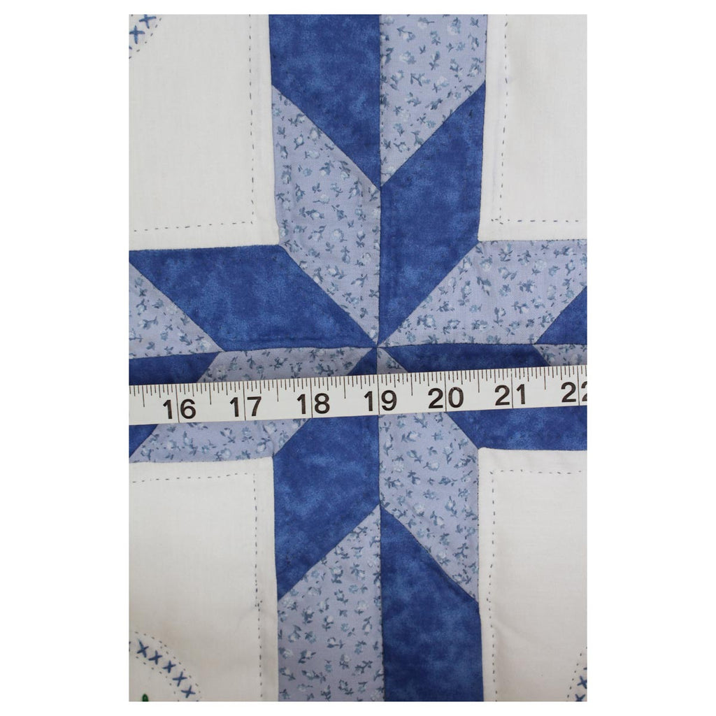 Blue White Embroidered Amish Quilt 87x106