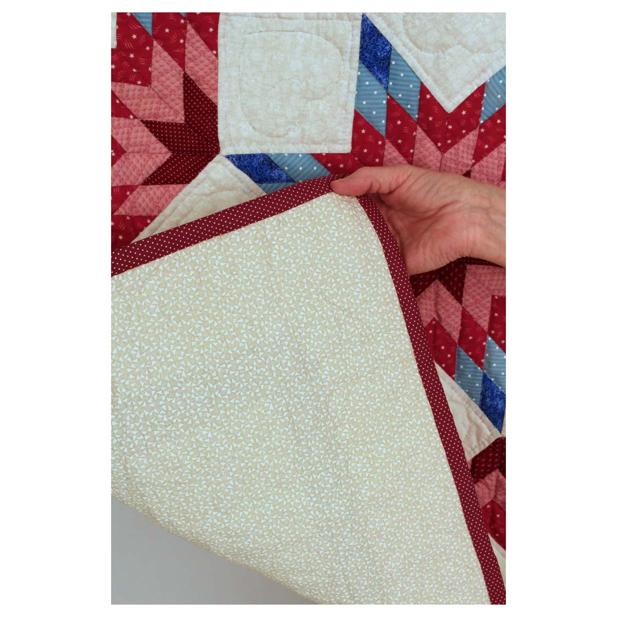 Red Split Star Amish Quilt Wall Hanging 38"