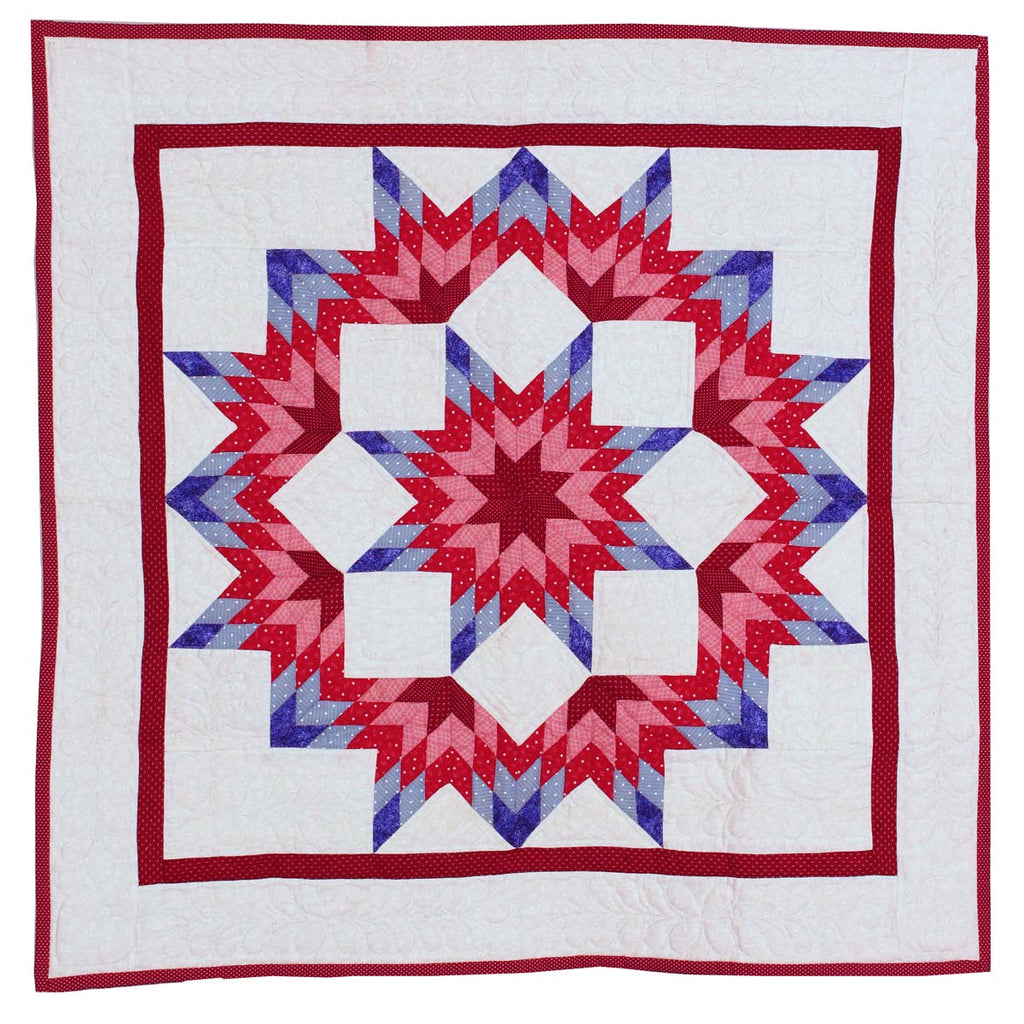 Red Split Star Amish Quilt Wall Hanging 38"