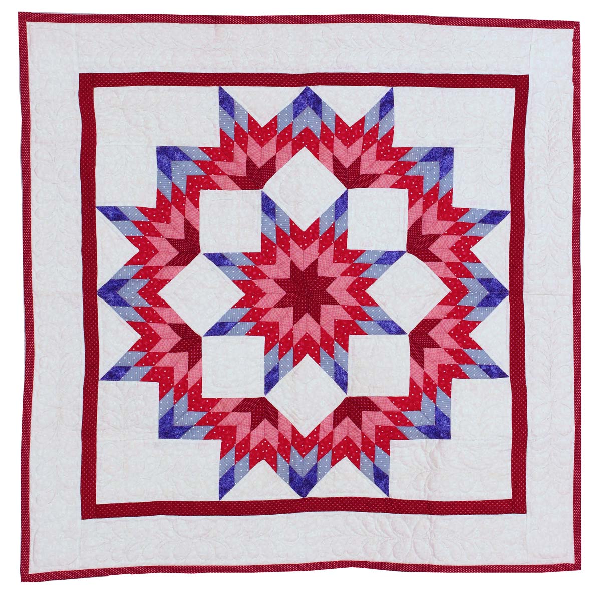 Red Split Star Amish Quilt Wall Hanging 38"