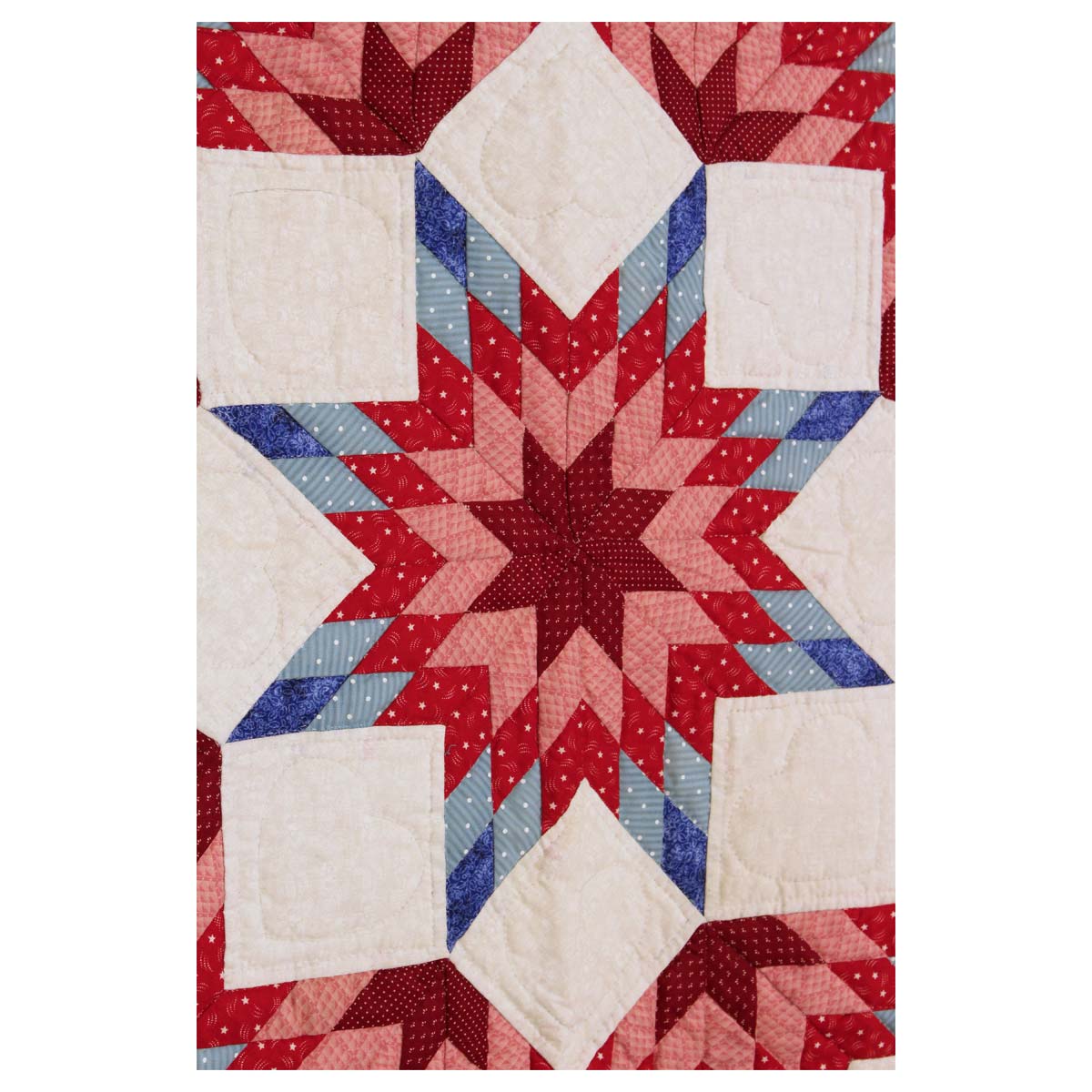 Red Split Star Amish Quilt Wall Hanging 38"