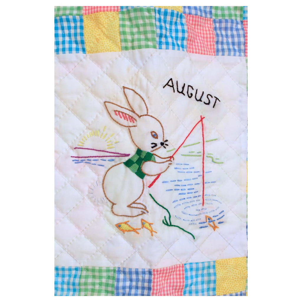 Embroidered 12 Bunny Months of the Year Amish Quilt Wall Hanging 37x48"